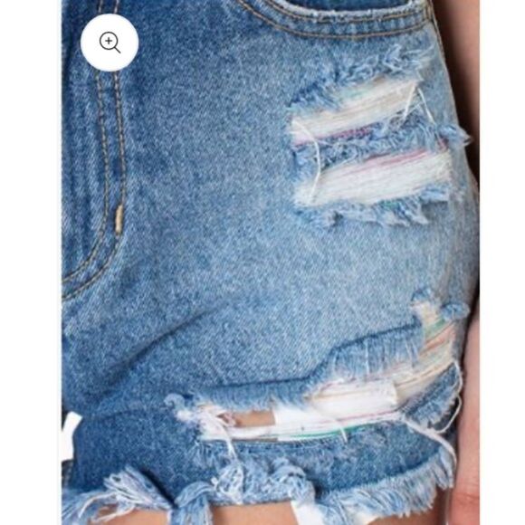 KanCan Pastel/rainbow Thread High Rise Distressed Cotton Frayed Hem Denim Shorts - Picture 12 of 16